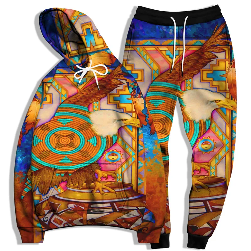 

Unisex Hoodie Animal Digital Print Long Sleeve Loose Casual Hooded Suit Two-Piece Big Size Sweatshirt Hip Hop Trousers Run Wear