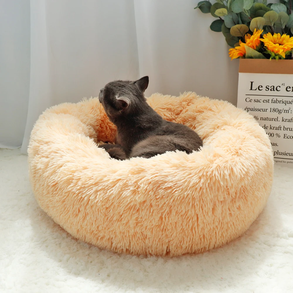 Comfy Plush Pet Dog Bed Hondenmand Washable Round Calming Pet Bed Cushion Sofa Mat Kennel Donut Beds House For Large Dogs Hot