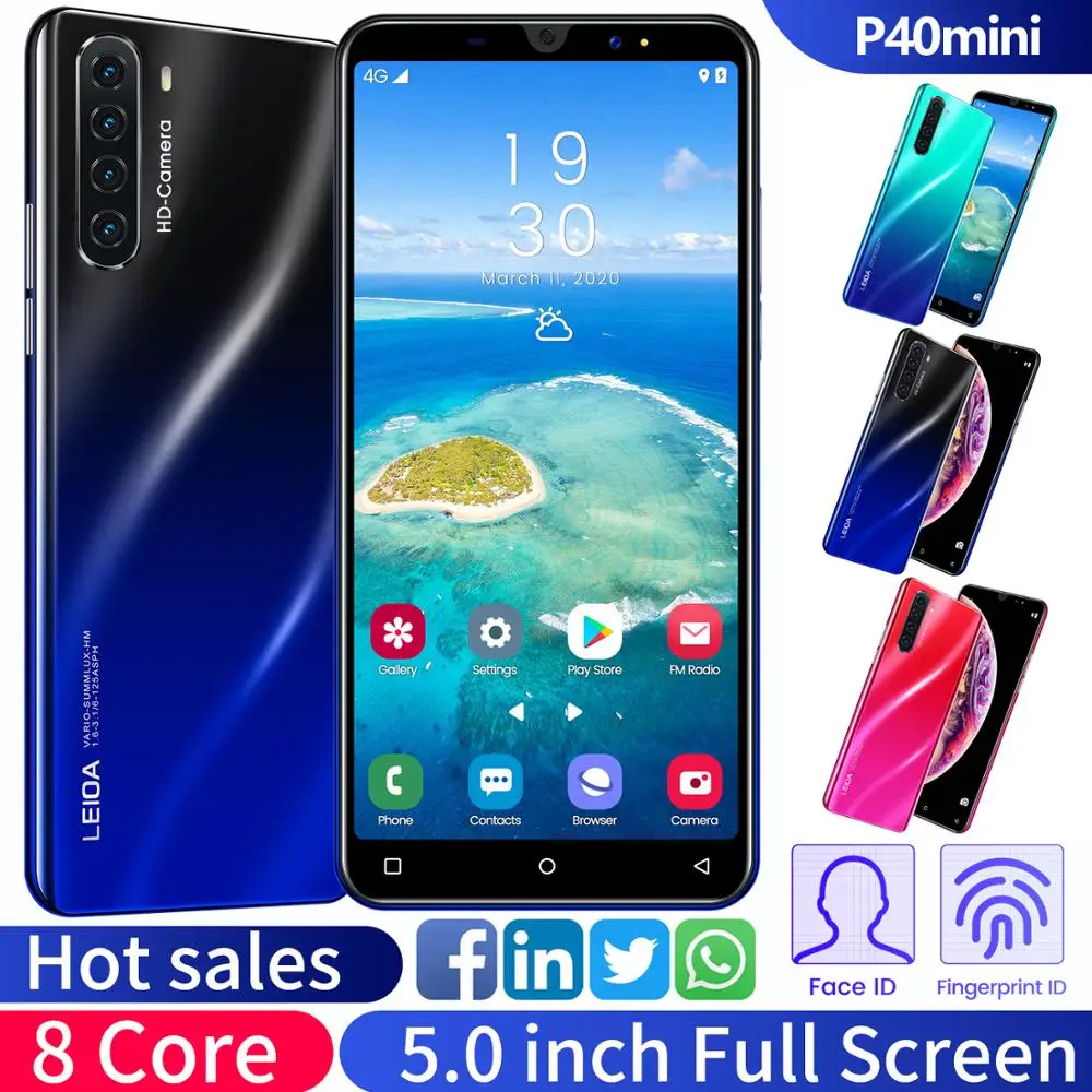 Горячая продажа Новый 5 0 дюймов P40 Мини Смарт Android 9 1 Лицо ID Восьмиядерный 4 камеры