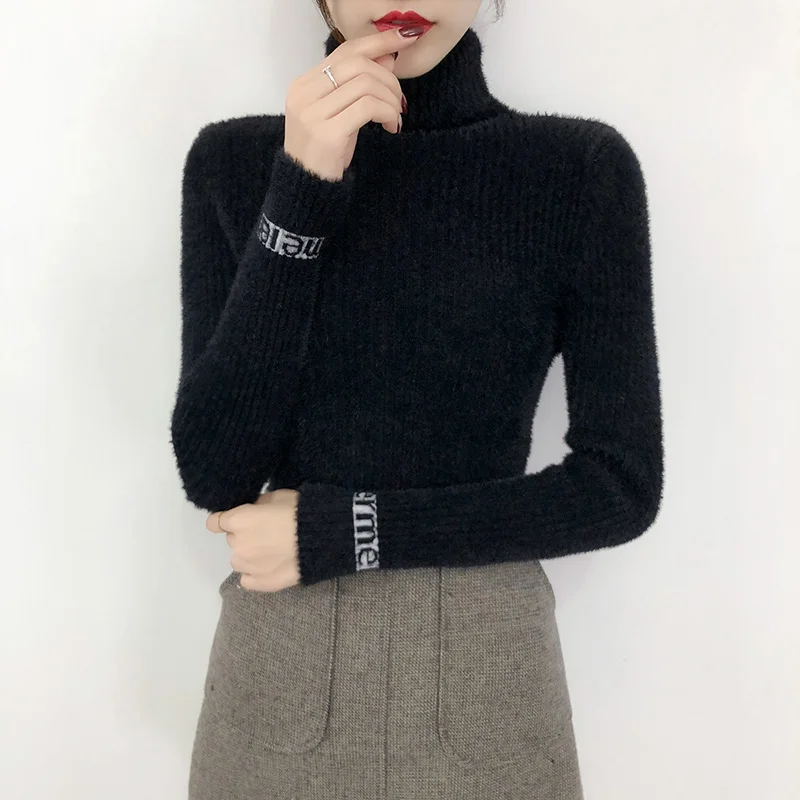 Свитер женский из искусственной норки теплая водолазка толстый свитер в