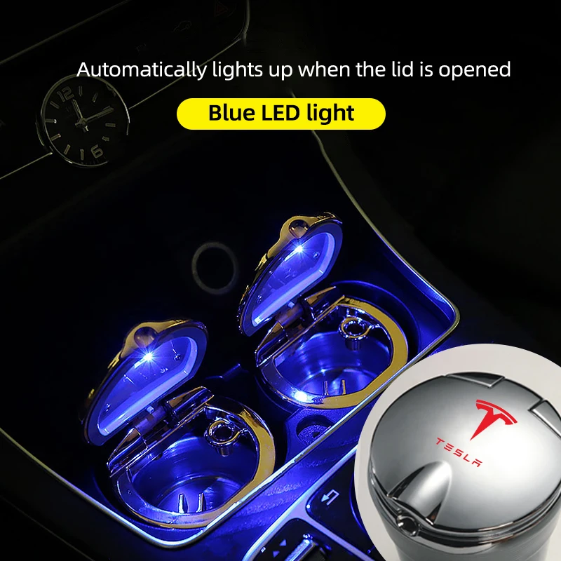 

Portable Auto Car Truck LED Cigarette Smoke For Tesla Model 3 2017 2018 2019 2021 car Ashtray Blue LED Light Smokeless Ashtray