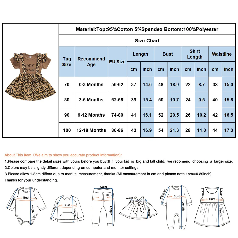 

Newborn Baby Girls Ruffled Short Sleeve Bodysuit Leopard Suspenders Romper Skirt 2Pcs Sets Summer Outfits Sunsuit Clothing D30