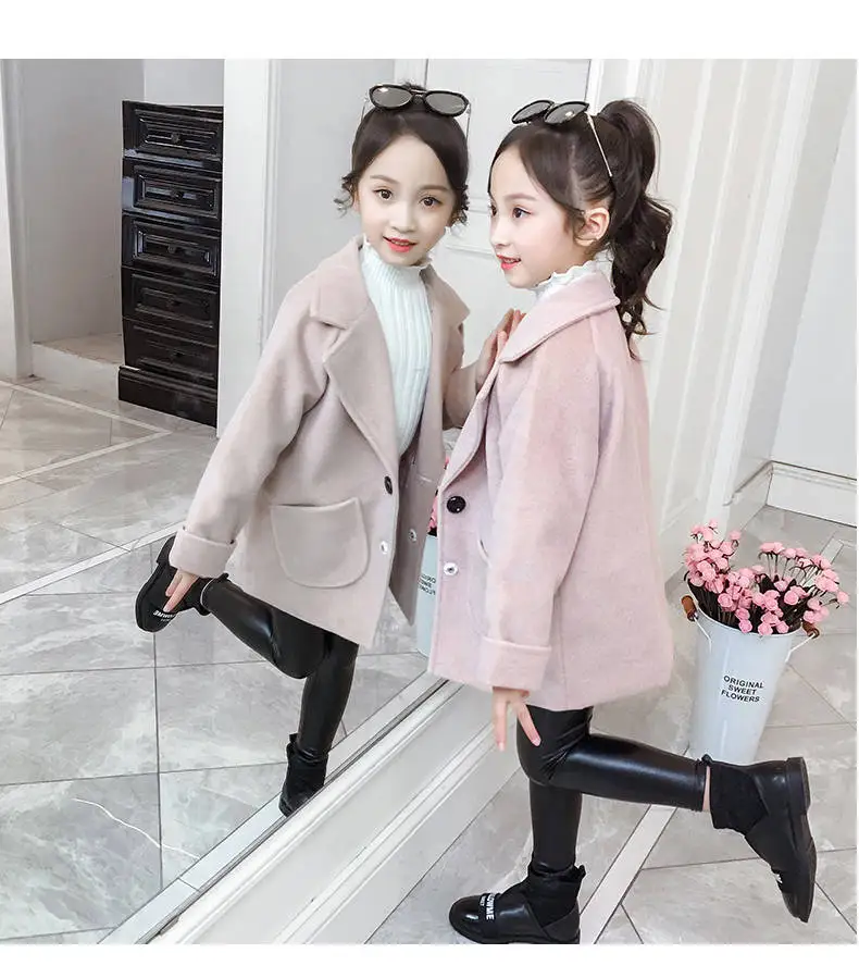 Girls autumn new autumn dress woolen coat girls long-sleeved clothes in the big children's long trendy coat