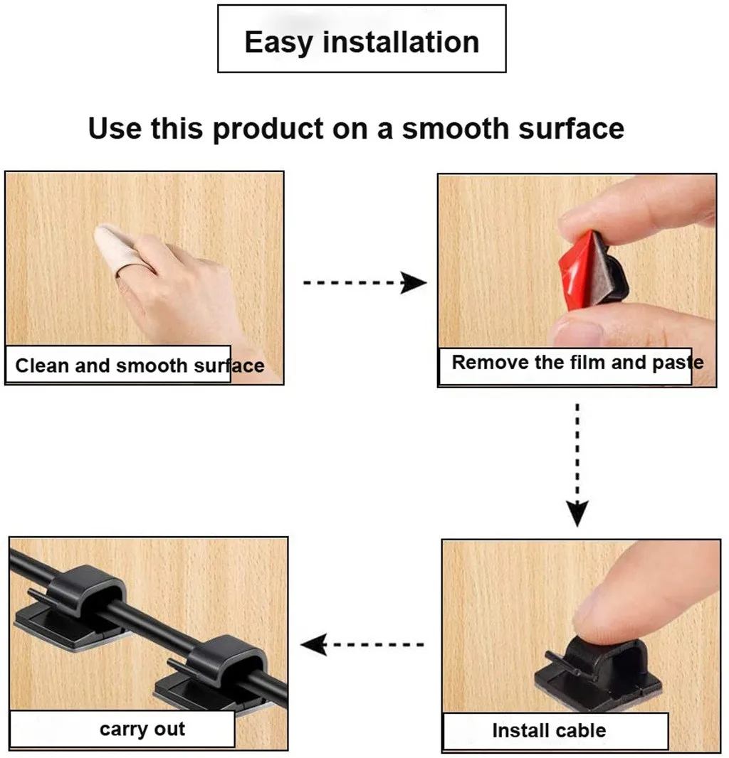

50pc Cable Clips Self Adhesive Cord Management Black Wire Holder Organizer Clamp Self-adhesive car wire clip Durable in use