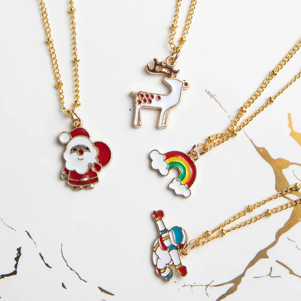 Женские ожерелья в виде милого мультяшного Санта-Клауса лося звезд и Луны