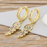 fashion rainbow cz feather shape drop earrings popular copper cubic zircon new design charm earrings top selling jewelry gift