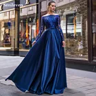 Темно-Синие атласные вечерние платья Smileven, женское платье для особых случаев, кружевные вечерние платья с открытыми плечами