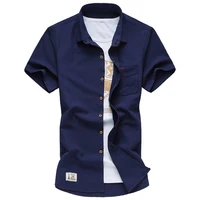 2021 solid color summer dress solid color men's embroidery all-match large size short-sleeved shirt tile map