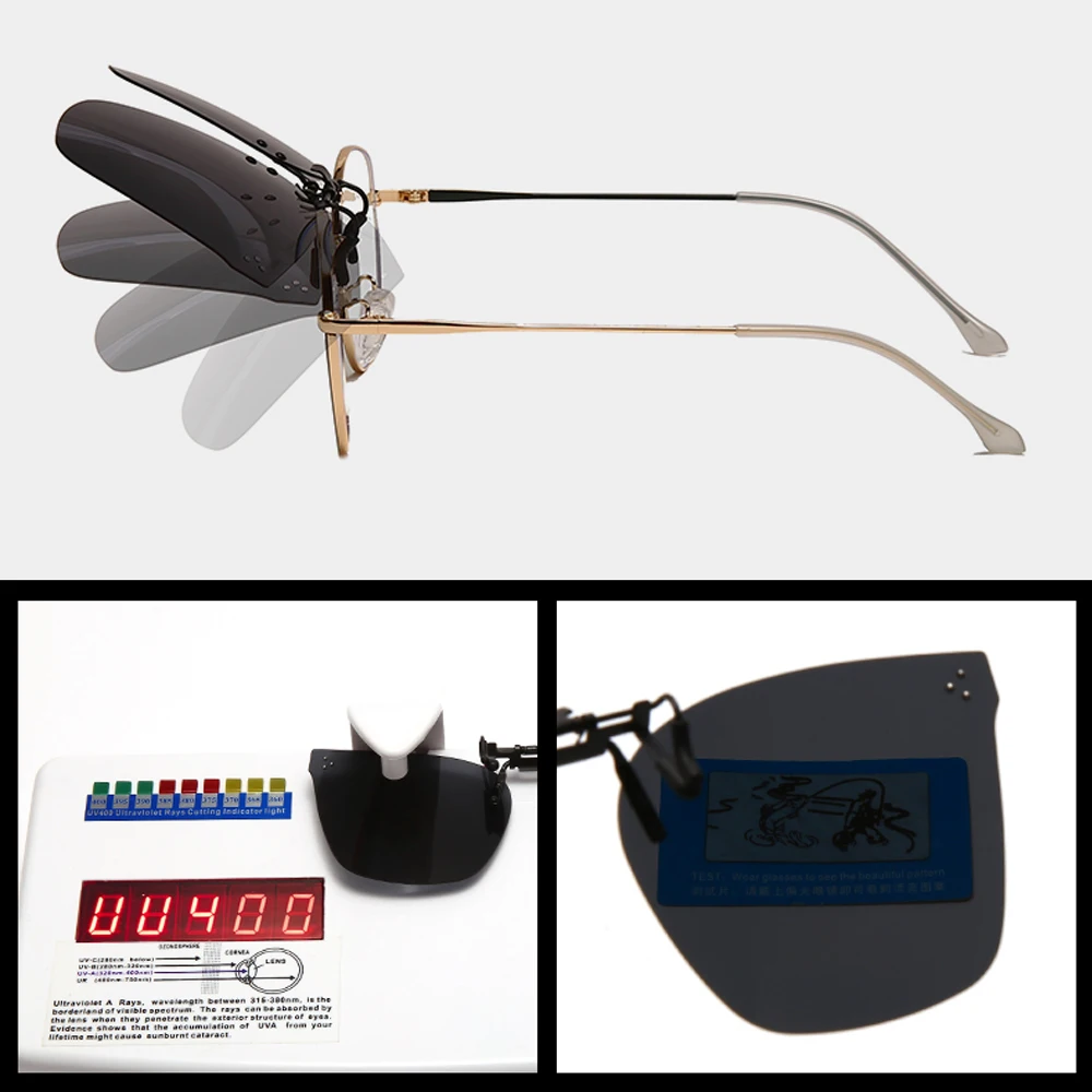 Мужские квадратные солнцезащитные очки с поляризованными линзами и клипсой для