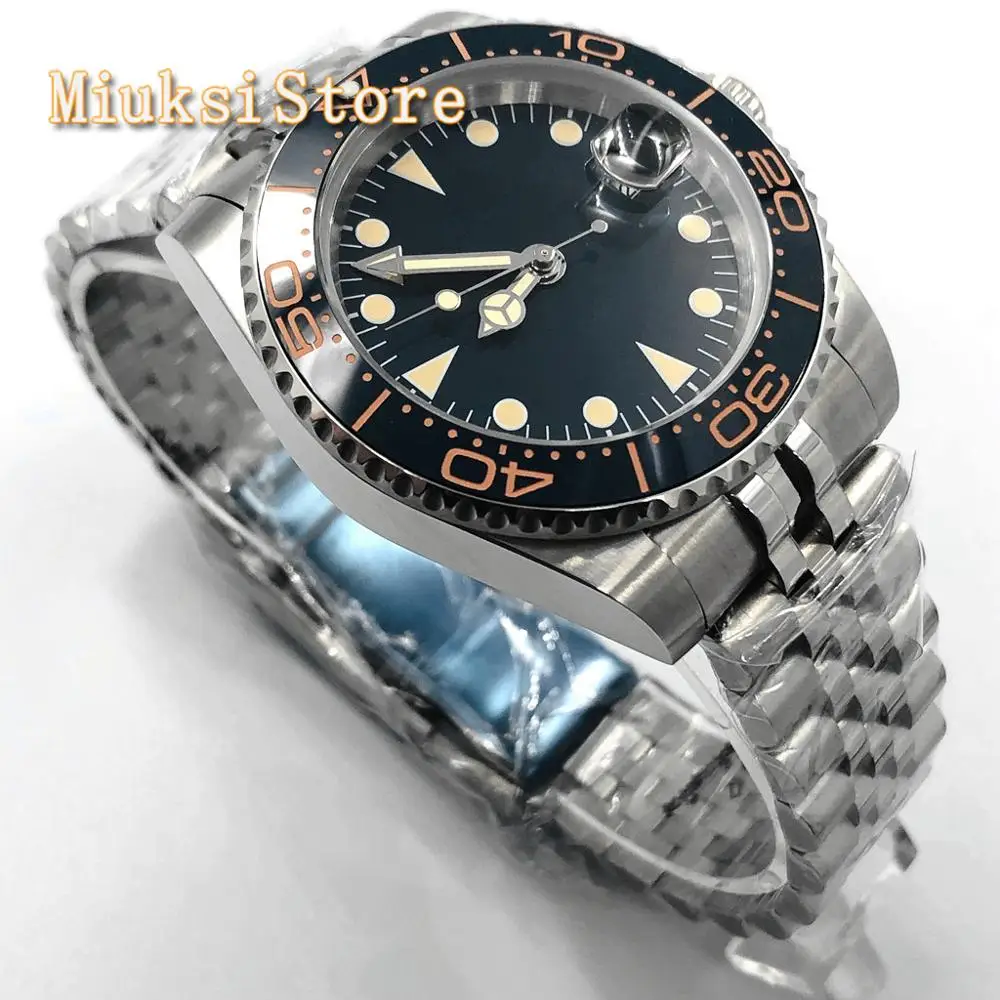 Мужские Роскошные Серебристые часы Bliger 40 мм с сапфировым стеклом и керамическим