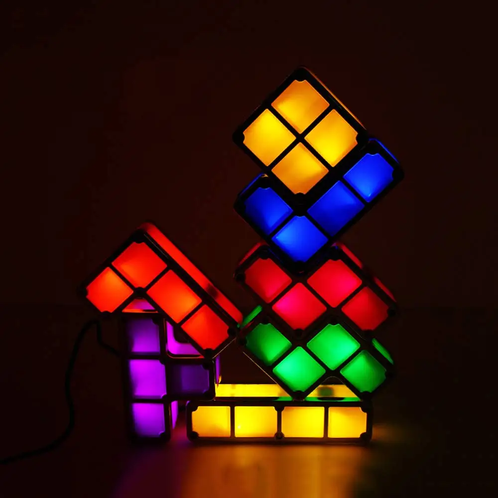 DIY Tetris светильник-головоломка Штабелируемый светодиодный настольный светильник