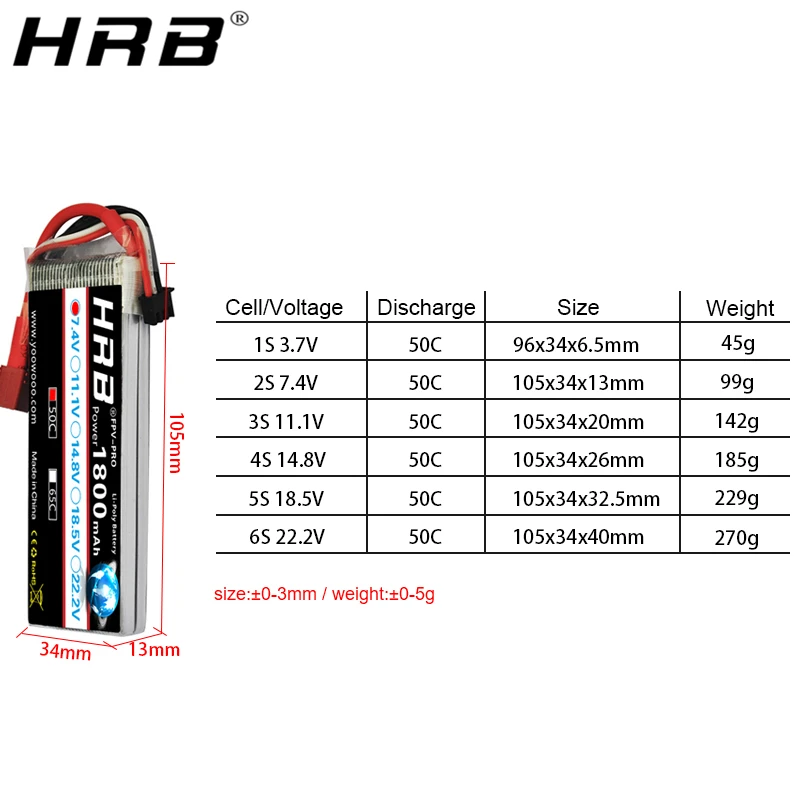 hrb 1800мач 2s 3s lipo аккумулятор 74 в 111 в xt60 t deans 50c 148
