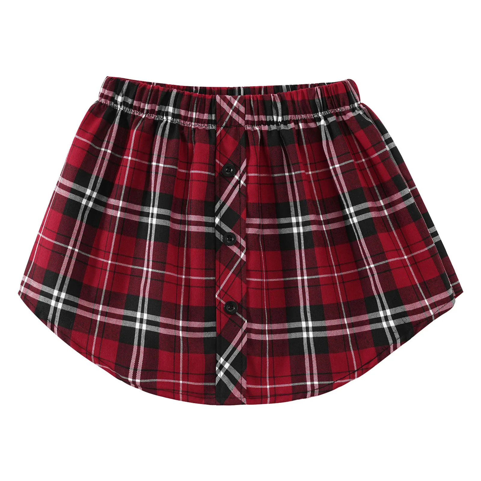 

Women Girl Mini Half Dress Fashion Layering Plaid T Skirt Folding Sweater Bottoming Skirts Streetwear A-Line Fake Hem Underskirt