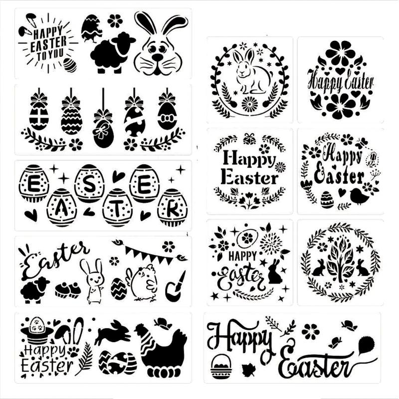 

12 Pack Easter Painting and Drawing Stencils Templates Plastic Crafts for Kids