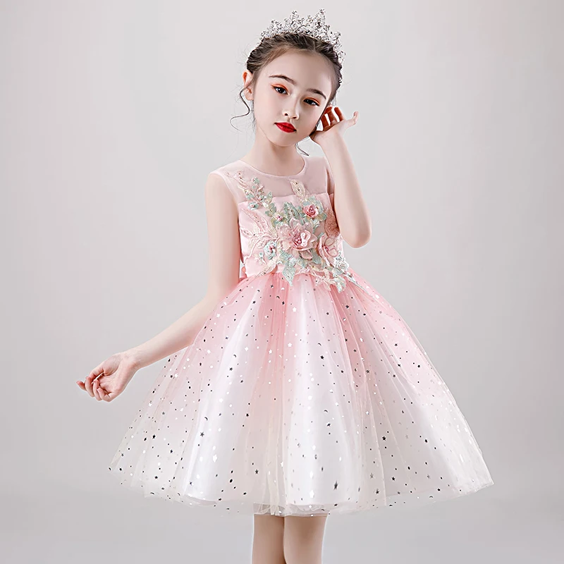 

Sequins Girls Dresses Formal Wedding Gown Tutu Princess Dress Flower Sleeveless Children Clothing Kids Party For Girl Clothes