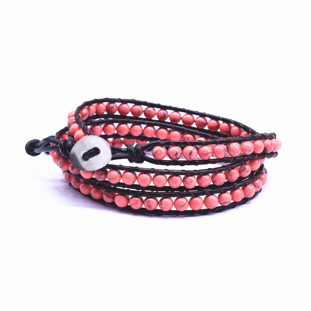 Оригинальный браслет с 3 рядами чакр ювелирные изделия ручной работы кожаный
