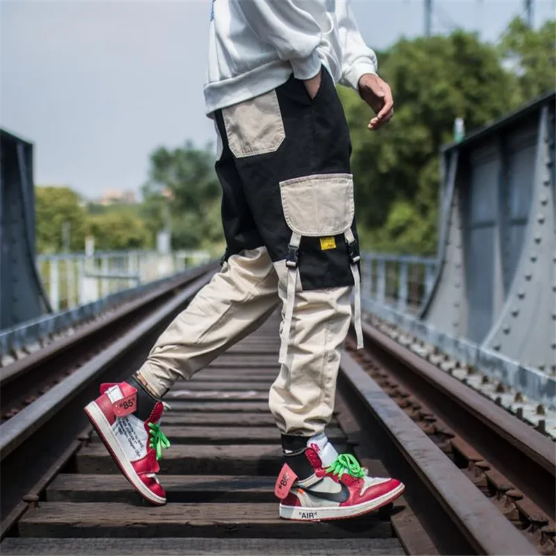 На весну в стиле хип-хоп для бега Для мужчин шаровары Штаны мульти-карман