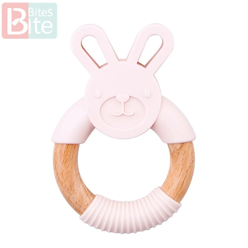 Candy Pink Rabbit 1 шт. Детские трофеи силиконовые мыши грызуны Силиконовые Прорезыватели деревянные кольца деревянный Прорезыватель коляска белка для детей товары игрушки - Цвет: Candy Pink Rabbit