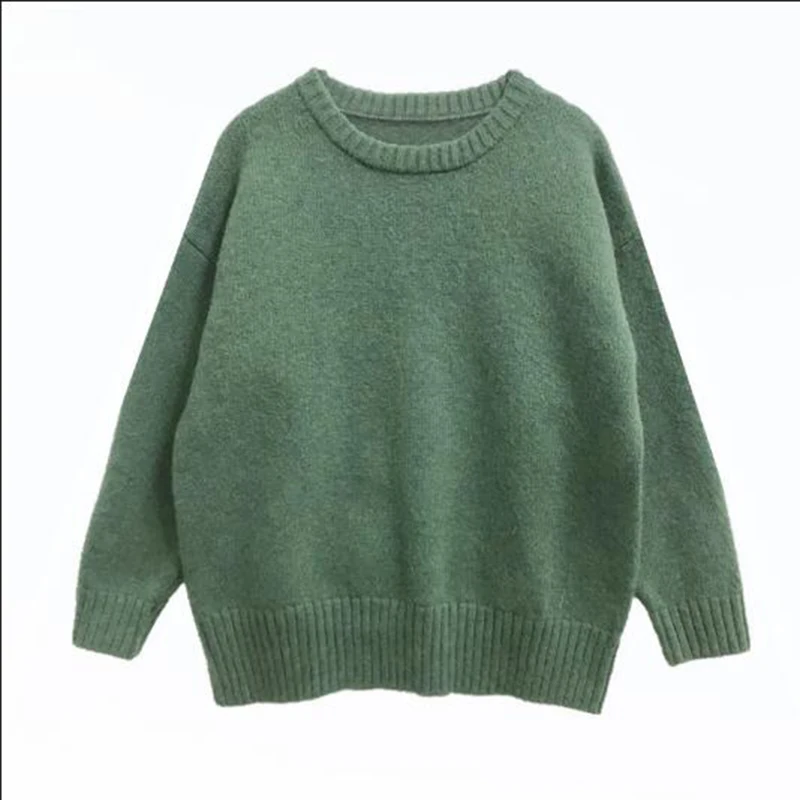 Пуловер женский с круглым вырезом однотонный Свободный пуловер карамельных