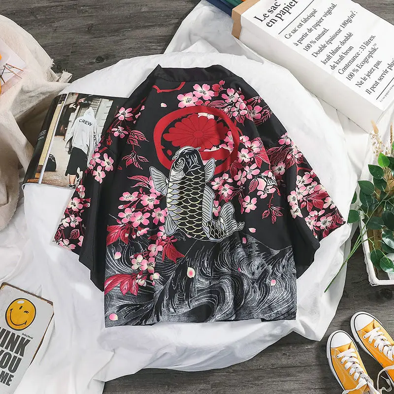Prowow 2021 Spring Men Loose Hong Kong Style 3/4 Sleeve Kimono Traditional Male Kimono Cardigan Men Harajuku Streetwear Male