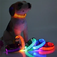 leopard led dog collar luminous adjustable glowing collars for dogs pet night safety nylon collar luminous led bright dog collar