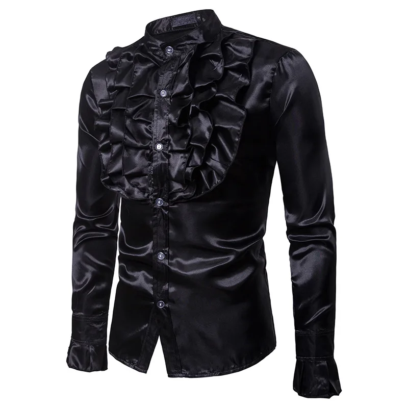 Gold Silk Satin Shirt Men 2023 Fashion Vintage Wedding Tuxedo Shirt Mens Long Sleeve Slim Fit Shirts Camisa Social Masculina XXL