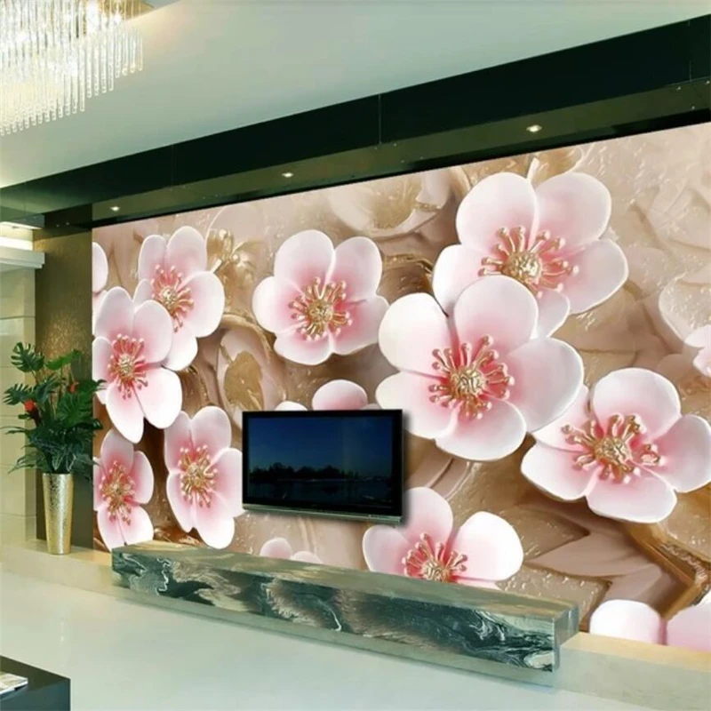 beibehang Custom wallpaper 3D stereo photo mural cherry blossom peach relief color carving 3d Papel de parede | Обустройство дома