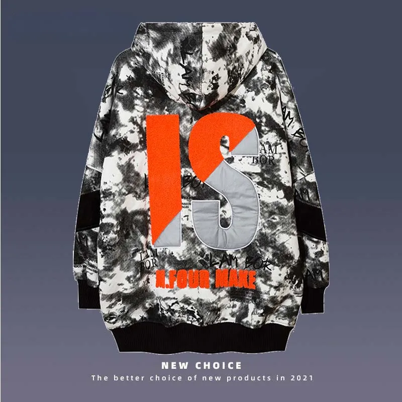 

Retro Winter Parkas Men Streetwear Tie Dye Punk Letter Print Thick Warm Cotton Outwear Mens Harajuku Hip Hop Casual Coat Couples