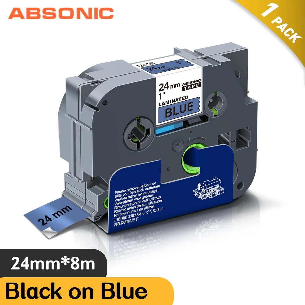 Absonic 24 мм этикетки для Brother ламинированная лента 551 черный на голубом Compatbile PT-D600