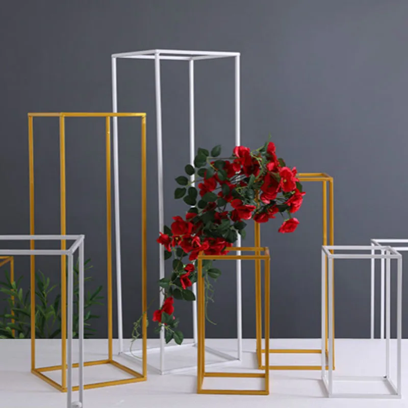 Wedding Arch Gold White Geometric Flower Stand Home Decoration Shiny Metal Iron Rectangle Square Frame Backdrop