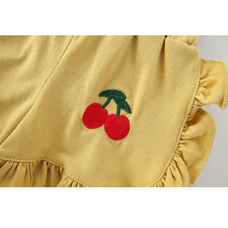 

Flofallzique 2020 Summer New Baby Girl Shorts Trend Fungus Lace With Cherry Pattern Casual Kids Clothes