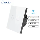 Сенсорный выключатель EsooLi ewelink, белый сенсорный переключатель, 2 клавиши, 1 канал, Wi-Fi, дистанционное управление через приложение, стандарт ЕС, работает с Alexa Google Home