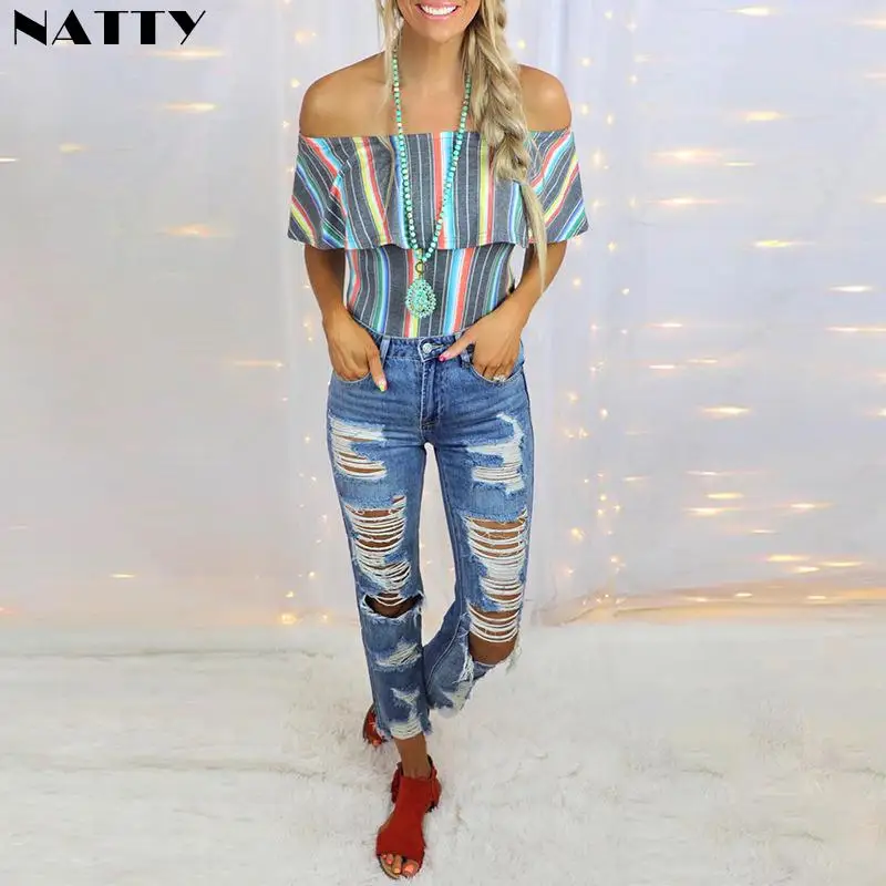 

Summer New Women Casual T-shirt Striped Cape Short Sleeve Sexy Slash Neck T-shirt Pullover Top Women T-shirts Lady Tees Female