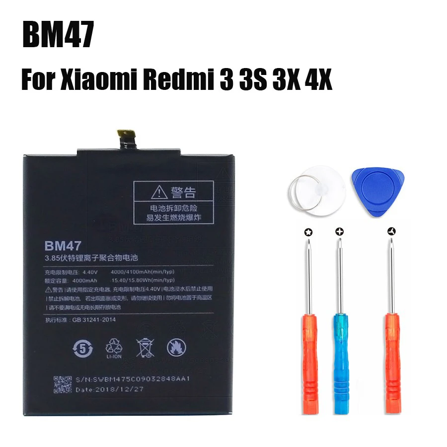 For Redmi 4X Батарея для Xiaomi Mi 5 батареи BM45 BM47 BN43 BM22 BN41 Батарея для Xiaomi Redmi 3 3S 3X4 Note 2 Note 4 Note 4X - Цвет: For Redmi 4X