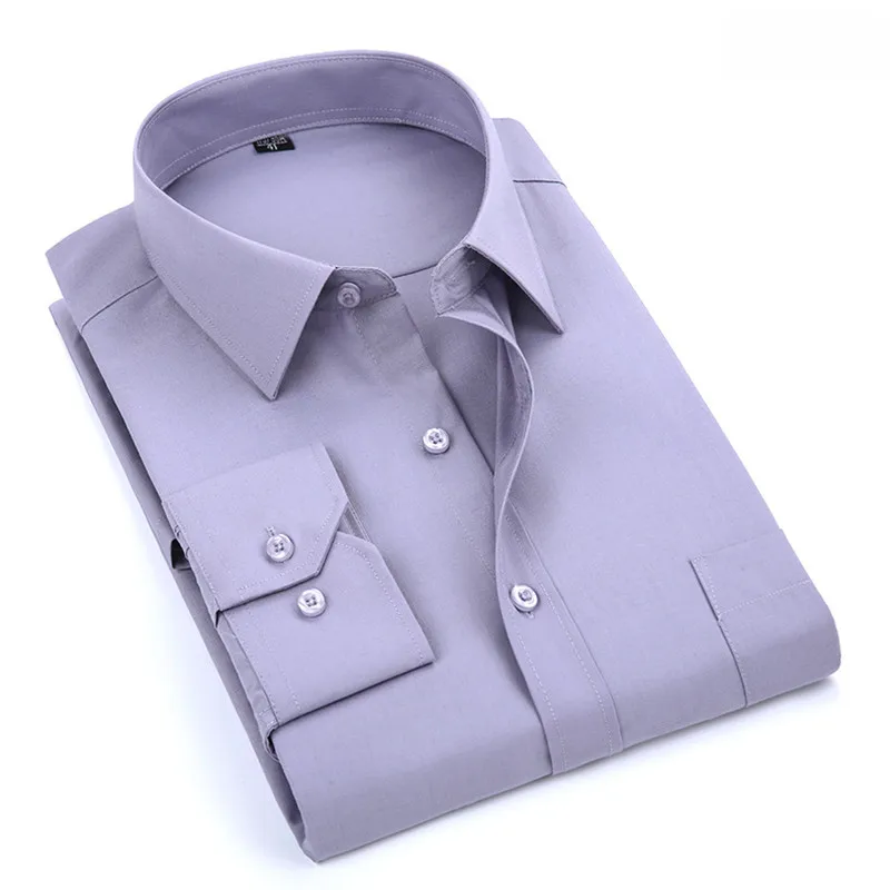 

Soft Business solid plain dress shirts for men square collar long sleeve regular fit comfortable s to 5xl formal male tops