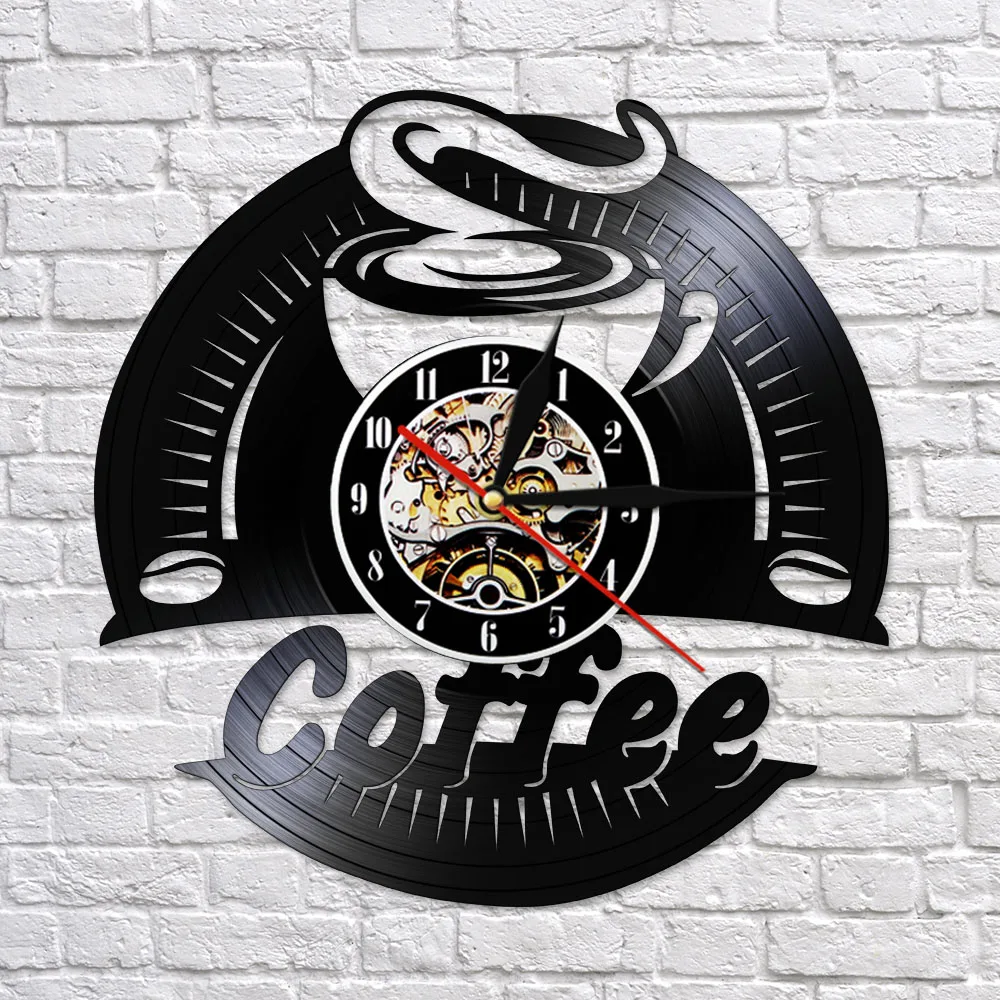 Настенные часы с виниловой записью кофе современные дизайнерские декоративные