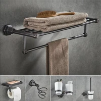bathroom accessories set towel rack paper holder soap basket toilet brush holder solid brass bath hardware set black oil brushed