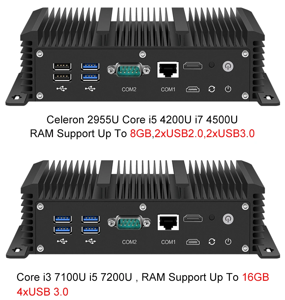 Безвентиляторный мини ПК Intel Core i7 i5 7200U i3 7100U 6 LAN 211at Gigabit Ethernet HDMI 2 * RS232 брандмауэр
