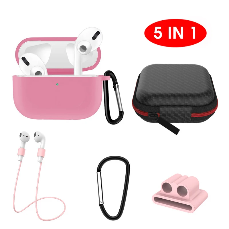 5 в 1 шнур карабин защитный защитный чехол для Airpods Pro силиконовый чехол для аирподс про 3 про Мягкий Силиконовый Футляр для наушников чехол для airpods 3 pro аксессуары коробка для хранения - Цвет: 6