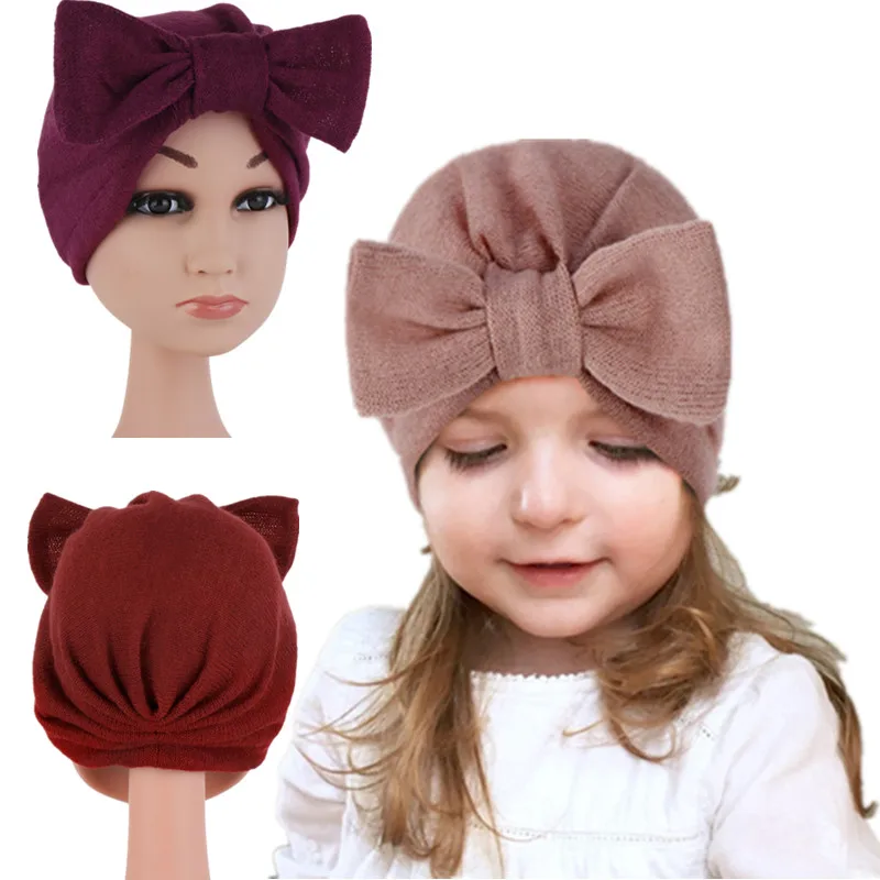 

7Colors European American Cute Girls Baby Children's Products Toddler Hats Detachable Bow Tie Caps Indian Soft Comfortable