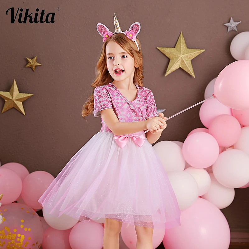 

VIKITA Girls Dress Elegant Children Party Princess Dress Wedding Birthday Party Prom Vestidos Wear Kids Bow Dresses for Girls