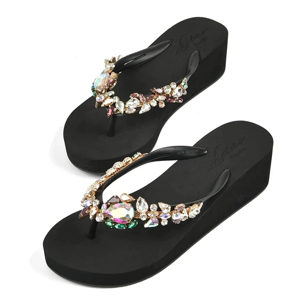 

1 Pair AB crystal big water dropgemstone style V-shaped chain beach shoes rhinestone decorative accessories XL005