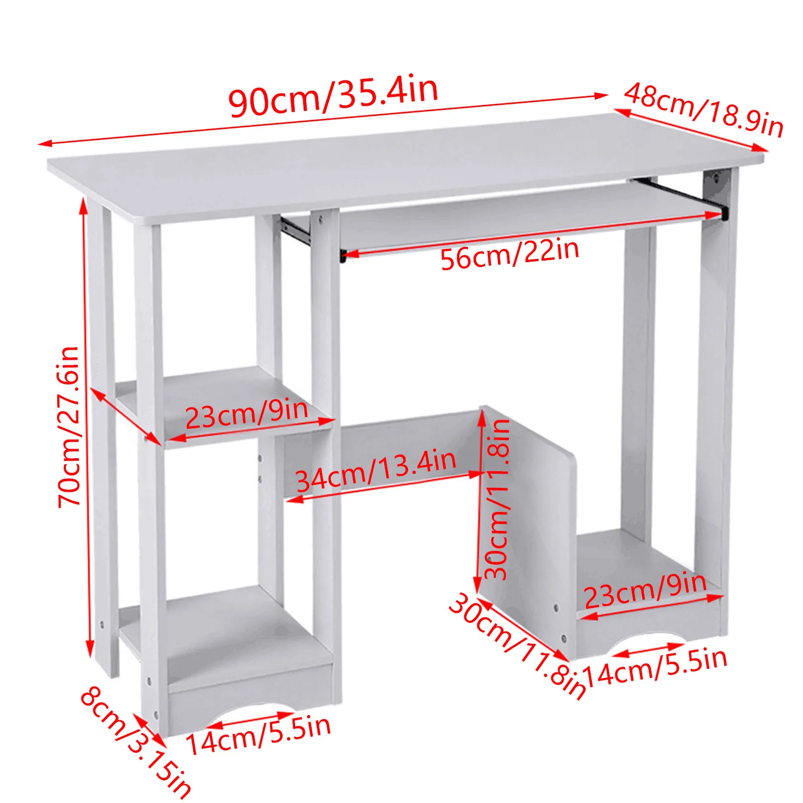 

Computer Desk with Keyboard Tray and Bookcase 35.4 inch Home Office Student Study Writing Table PC Laptop Desk Space Saving