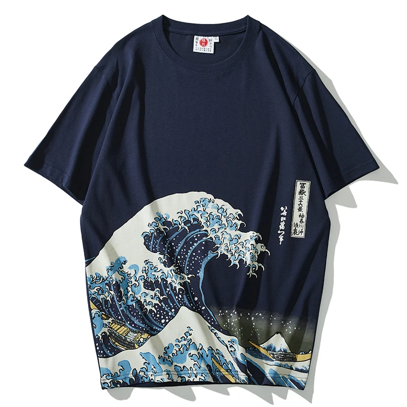 Мужская хлопковая футболка Ukiyo e Kanagawa летняя с короткими рукавами и круглым