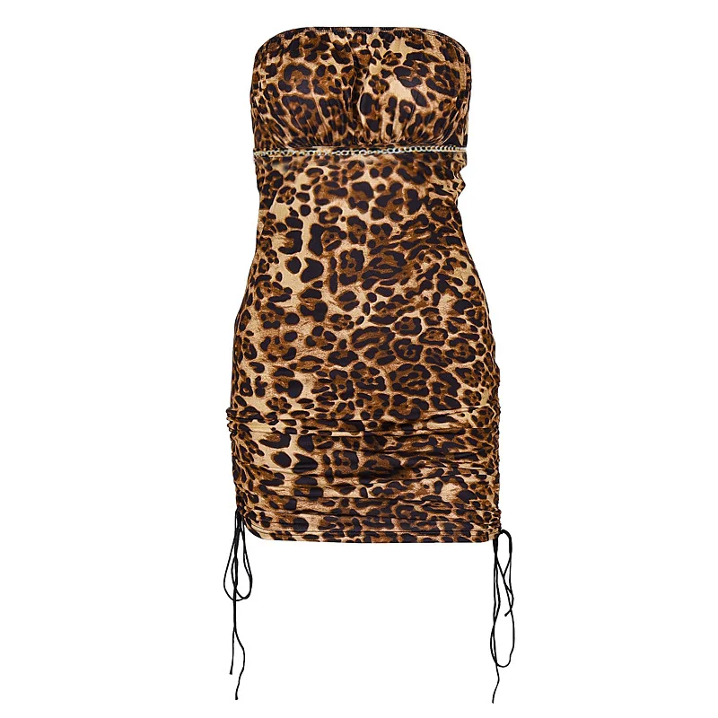 

Women s Leopard Dress Strapless Off Shoulder Mini Bodycon Dress Backless Slim Fit Summer Sexy Clubwear Dress
