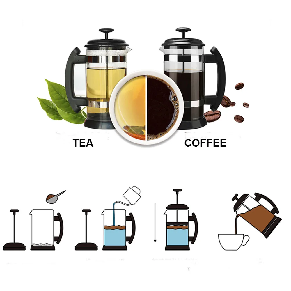 

French Press Coffee/Tea Brewer Coffee Pot Coffee Maker Kettle 1000ML Stainless Steel Glass Thermos For Coffee Drinkware