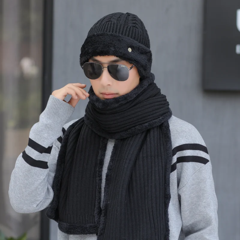 Мужская зимняя шапка и шарф набор для женщин мужской шарф-кольцо мужская вязаная
