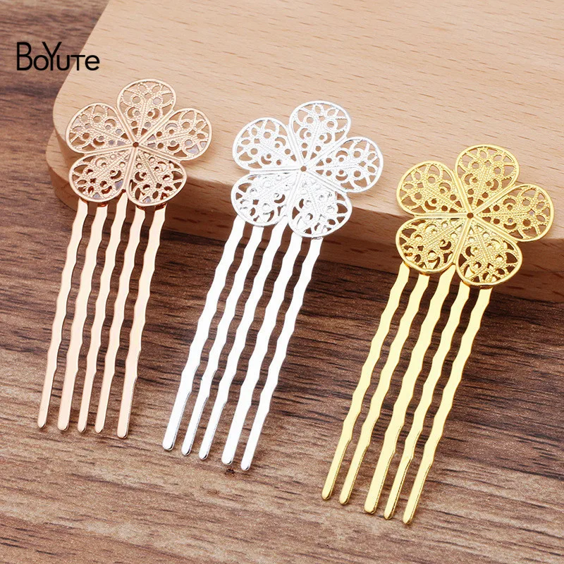 26x64MM Hair Comb BoYuTe(10 шт./лот) 5 зубов металлическая филигрань цветок гребень для волос Тиара Diy Свадебные аксессуары для волос - Цвет: 26x64MM Hair Comb