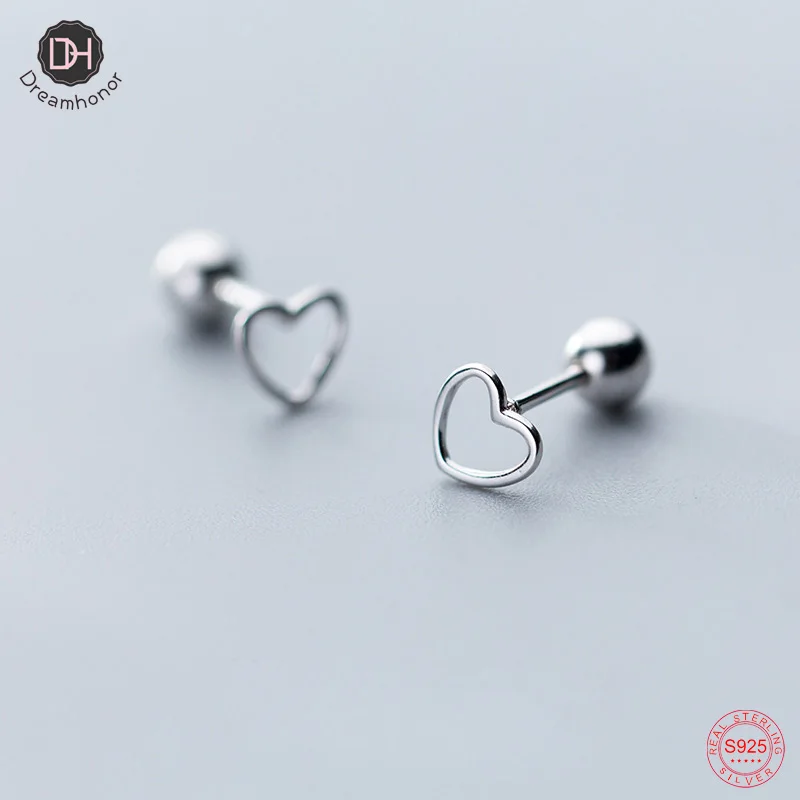 

Dreamhonor Fashion Simple Hollow 925 Sterling Silver Heart Shape Ball Stud Earrings For Women
