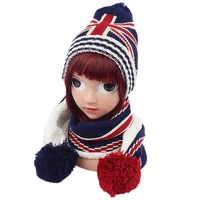toddler kids 3 pieces winter warm beanie hat long scarf gloves set usa american uk british flag knitted pompom skull cap
